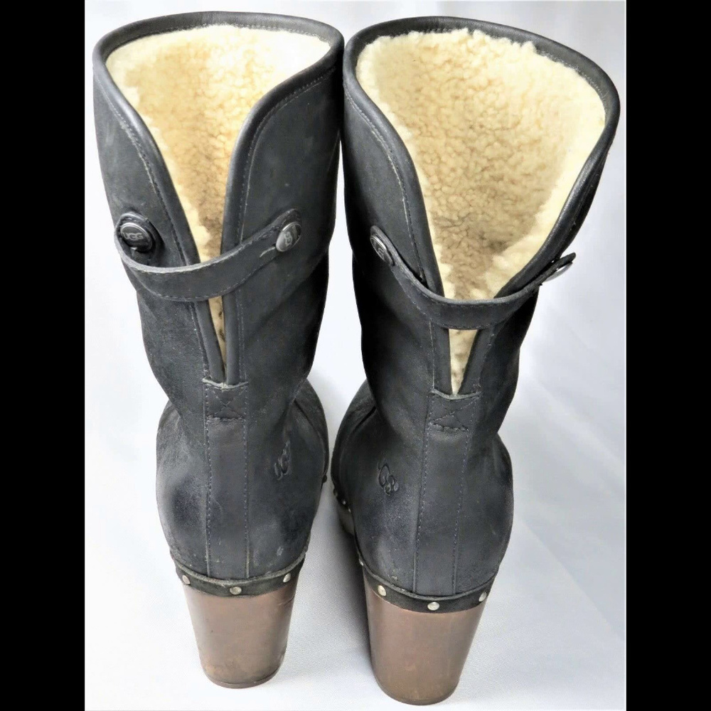 UGG Boots Clog Sz 9 Leather Wood Wool Sheerling